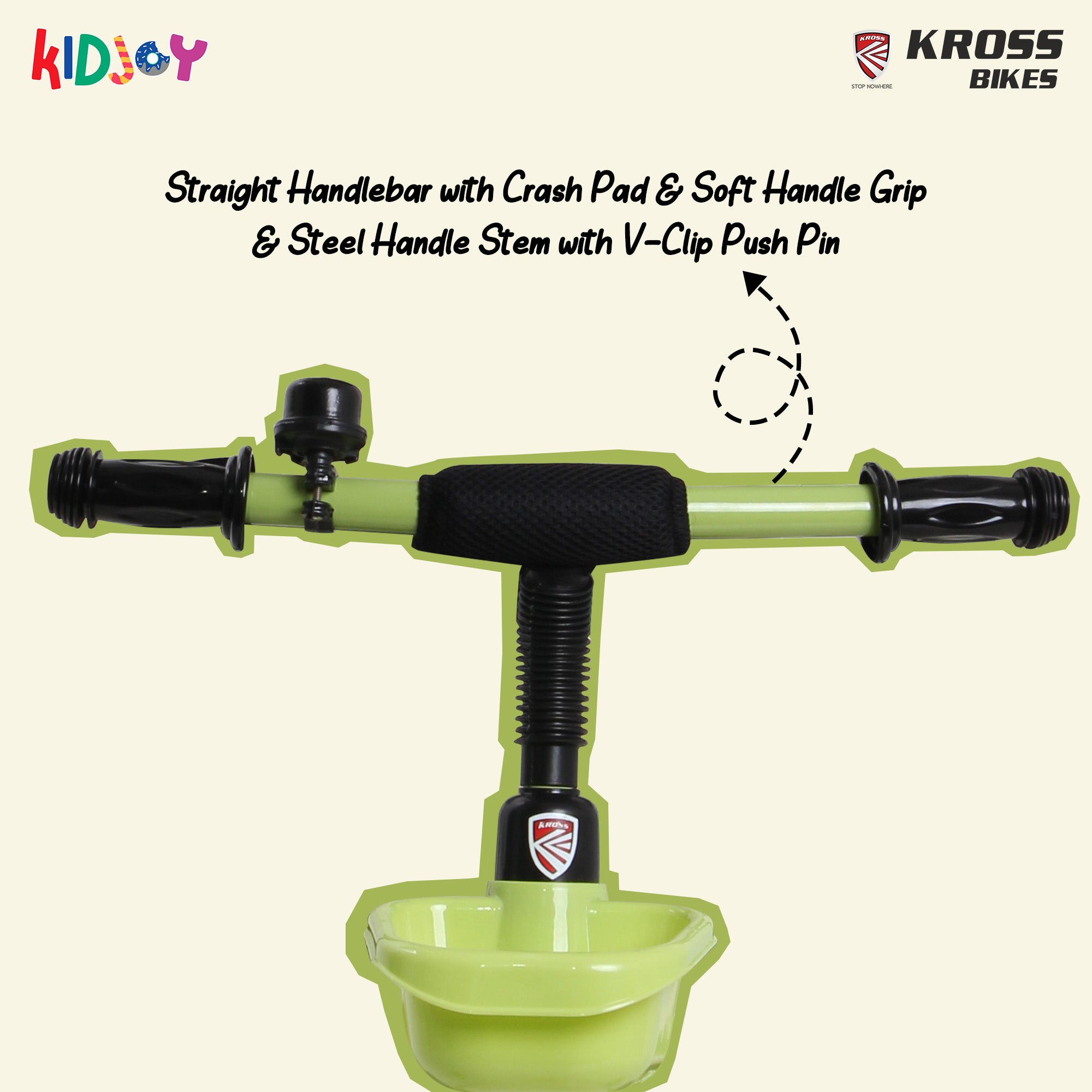 Kidjoy SS-100 Kids Tricycle for 1.5–4 Years with Parental Handle, Canopy & Safety Guard – Steel Frame (Green)
