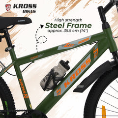 Kross 24T Single Speed Kids Bicycle – Steel Frame, V-Brakes, Inbuilt Carrier, 24x2.40 Tyres, Army Green