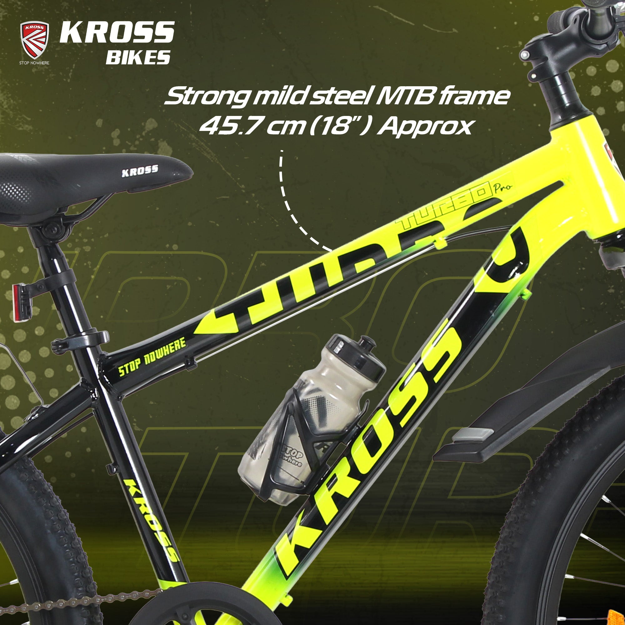Kross Turbo Pro 26T Mountain Bike with Suspension & Dual Disc Brakes | Alloy Double Wall Rims | Single Speed | Black & Yellow