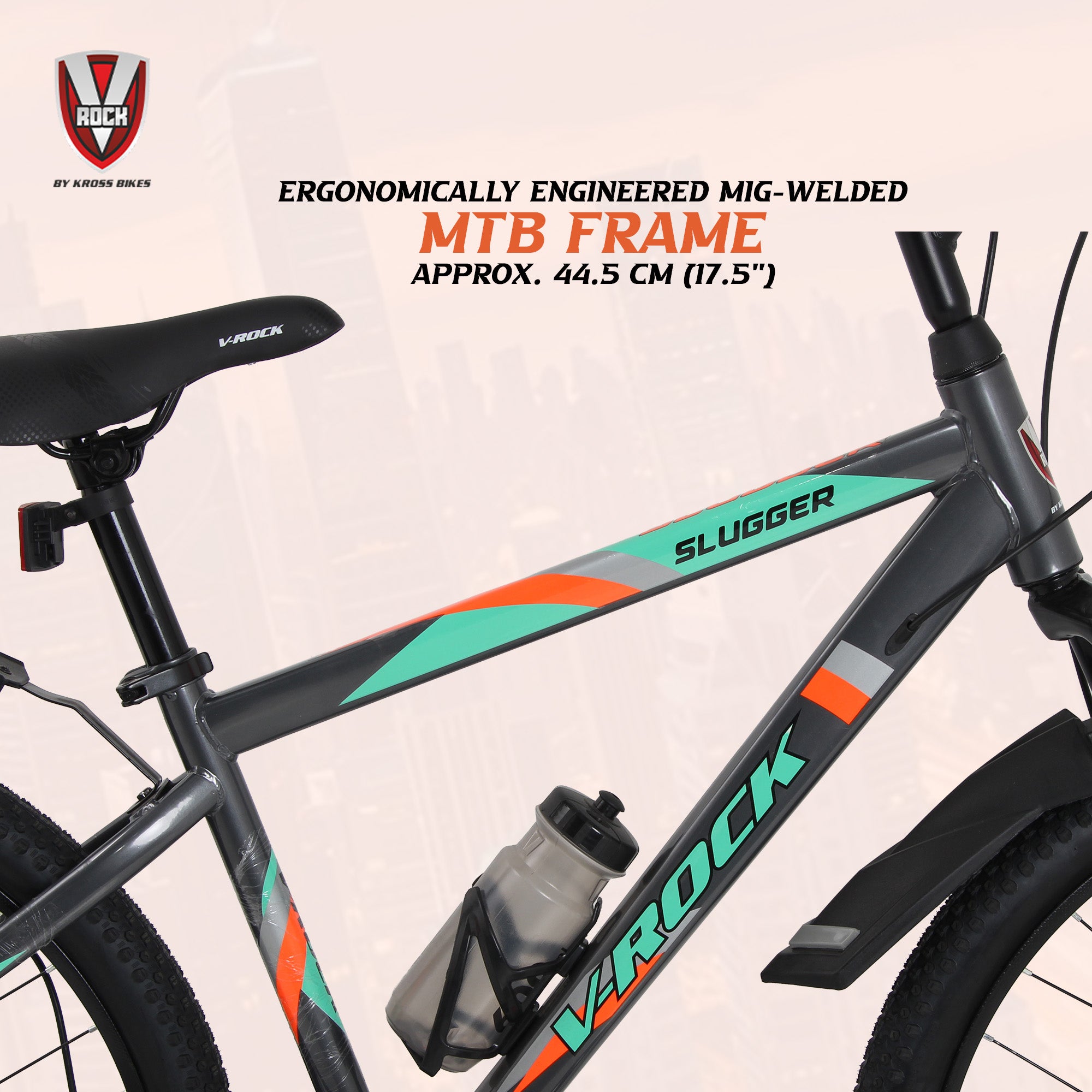 V Rock Slugger 26T 7 Speed Mountain Bike with Suspension Fork, Disc Brakes & Steel Frame (Grey)