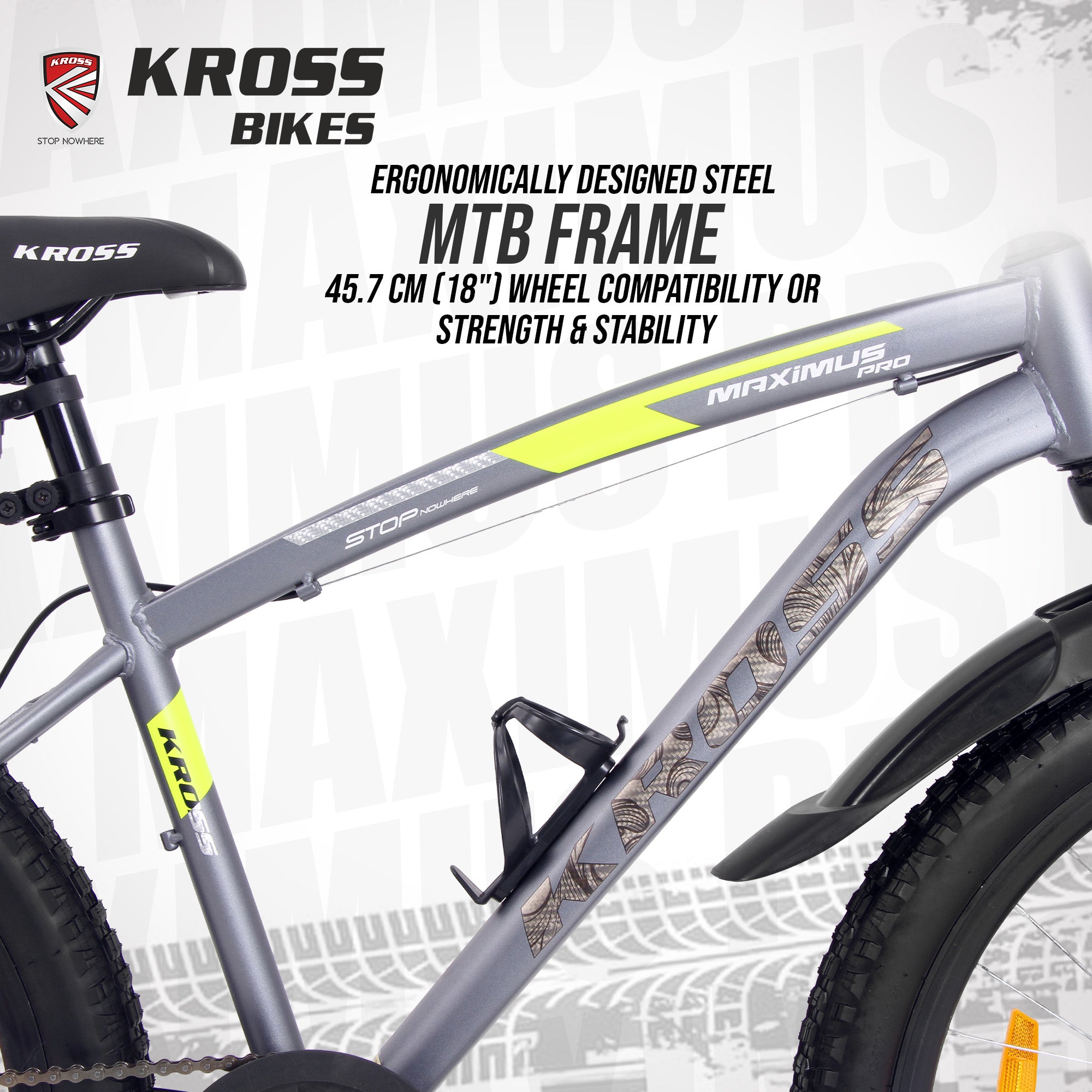 Maximus Pro 26T Single Speed Mountain Bike with Suspension Fork, Dual Disc Brakes, Steel Frame, 2.4” Tyres & Alloy Double-Wall Rims (Grey)