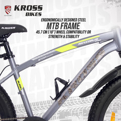 Maximus Pro 26T Single Speed Mountain Bike with Suspension Fork, Dual Disc Brakes, Steel Frame, 2.4” Tyres & Alloy Double-Wall Rims (Grey)
