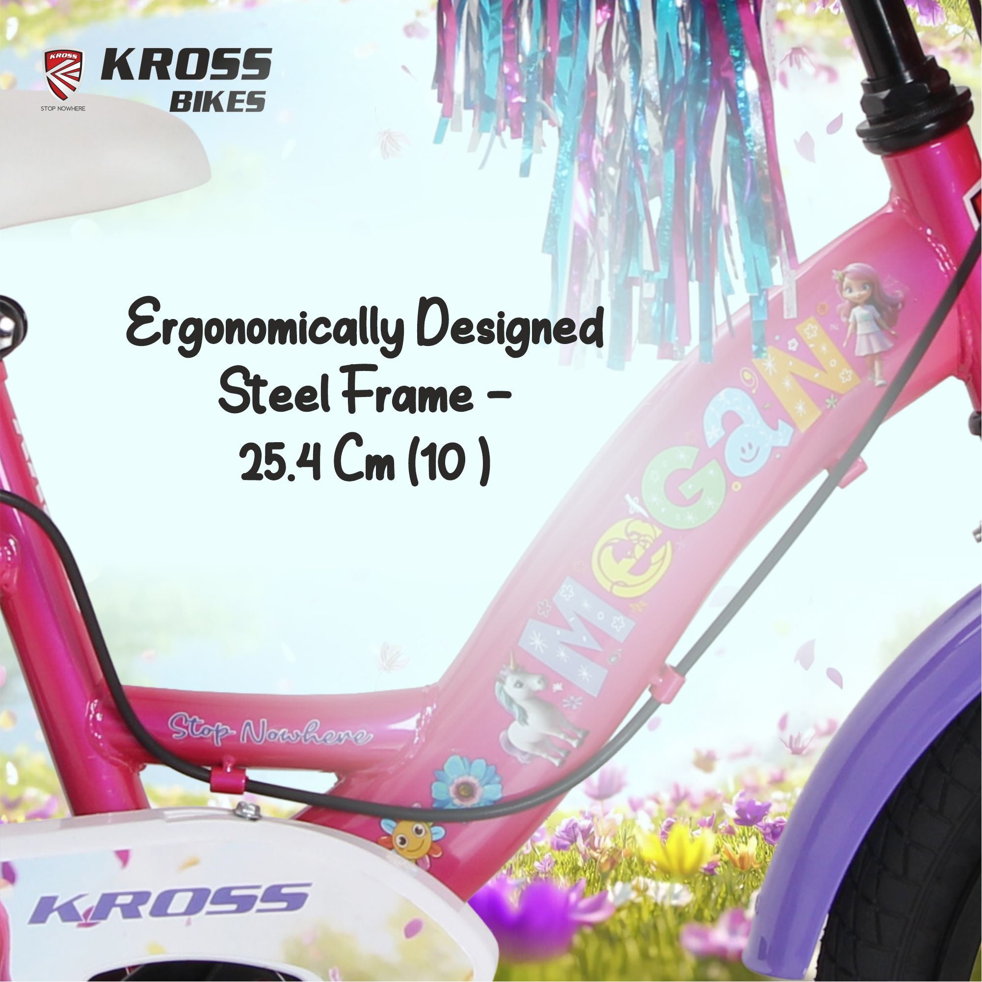Kross Megan 16T Kids Bicycle with Side Wheels, Basket & Backrest | Pink Purple | Cycle for Girls Age 4-7 Years