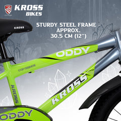 Kross Oddy 20T Kids Bicycle with Training Wheels, V-Brakes, Steel Frame, Green/Grey