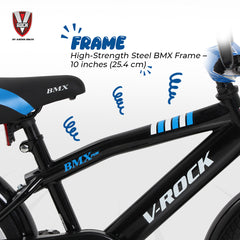 V Rock 16T BMX Fun Kids Bicycle with Training Wheels & Coaster Brake – Black Blue