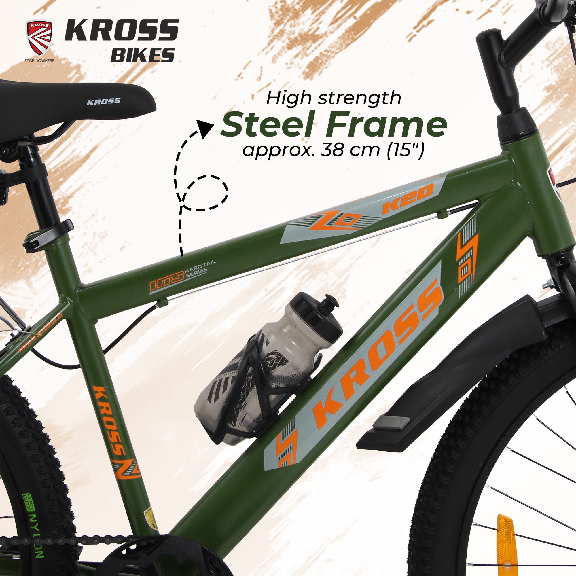 Kross 24T MTB Cycle – Army Green | Steel Frame | V-Brake | 24 x 2.40 Tyres