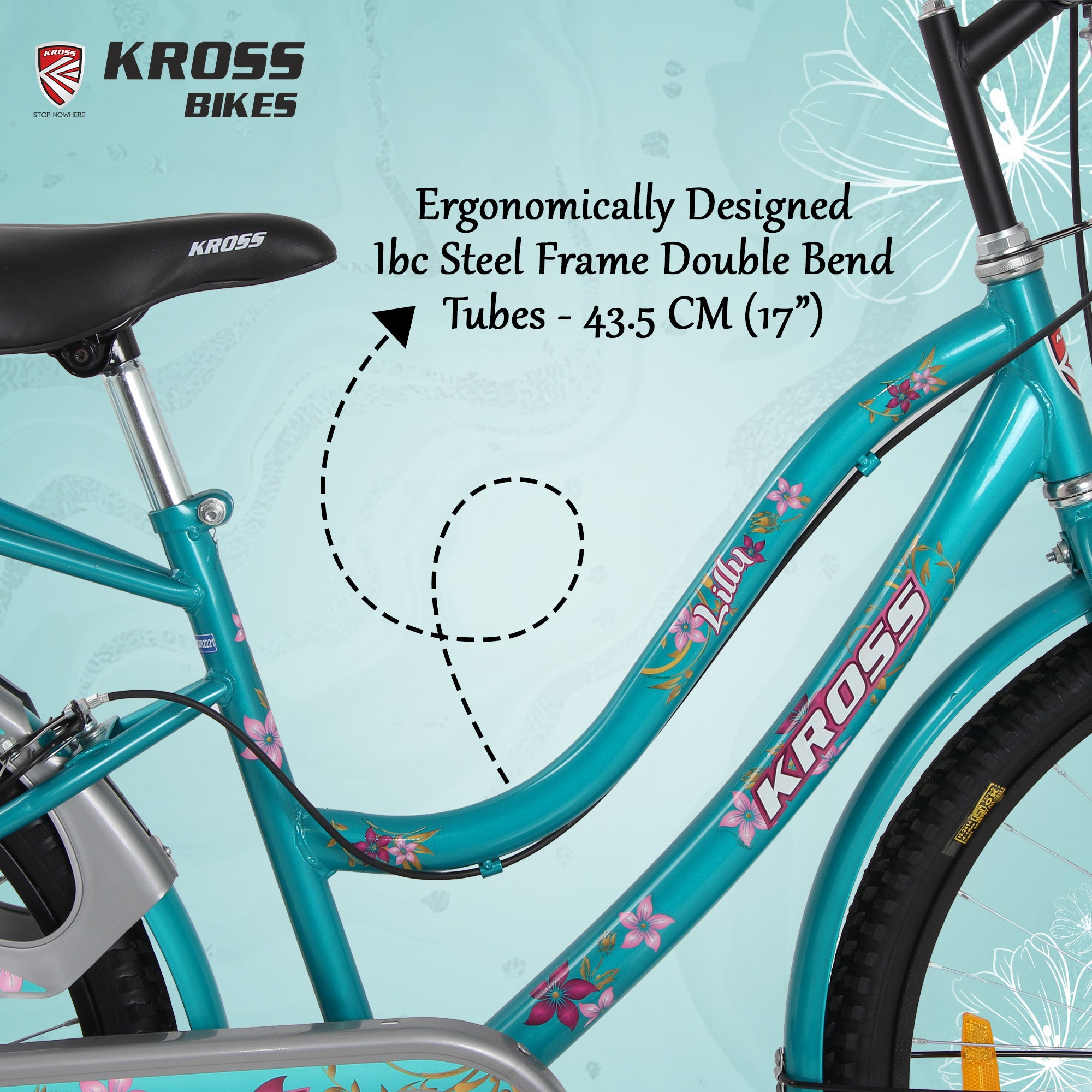 Kross Lilly 26T Turquoise Green Single Speed City Bicycle with Basket | Steel Frame
