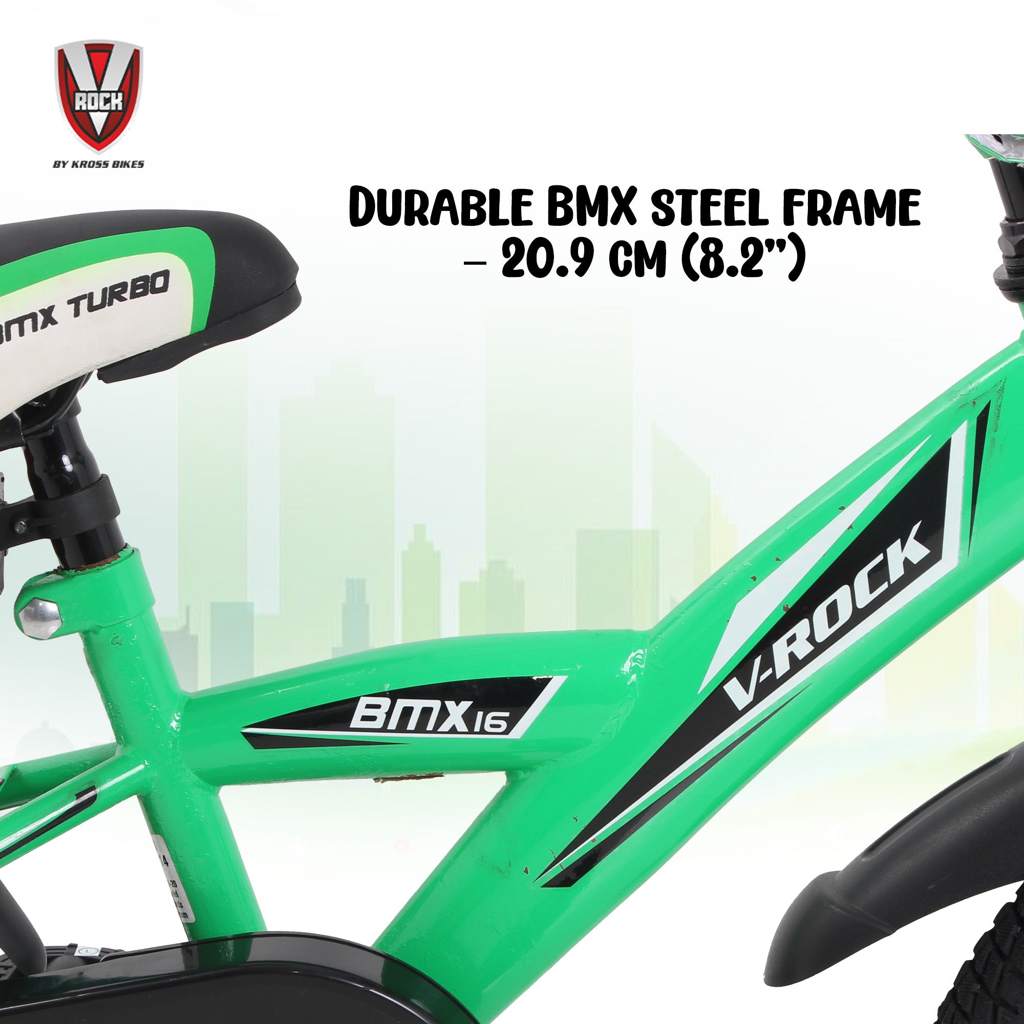 V Rock 16T BMX Turbo Green Kids Bicycle with Training Wheels & Coaster Brake