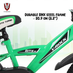 V Rock 16T BMX Turbo Green Kids Bicycle with Training Wheels & Coaster Brake