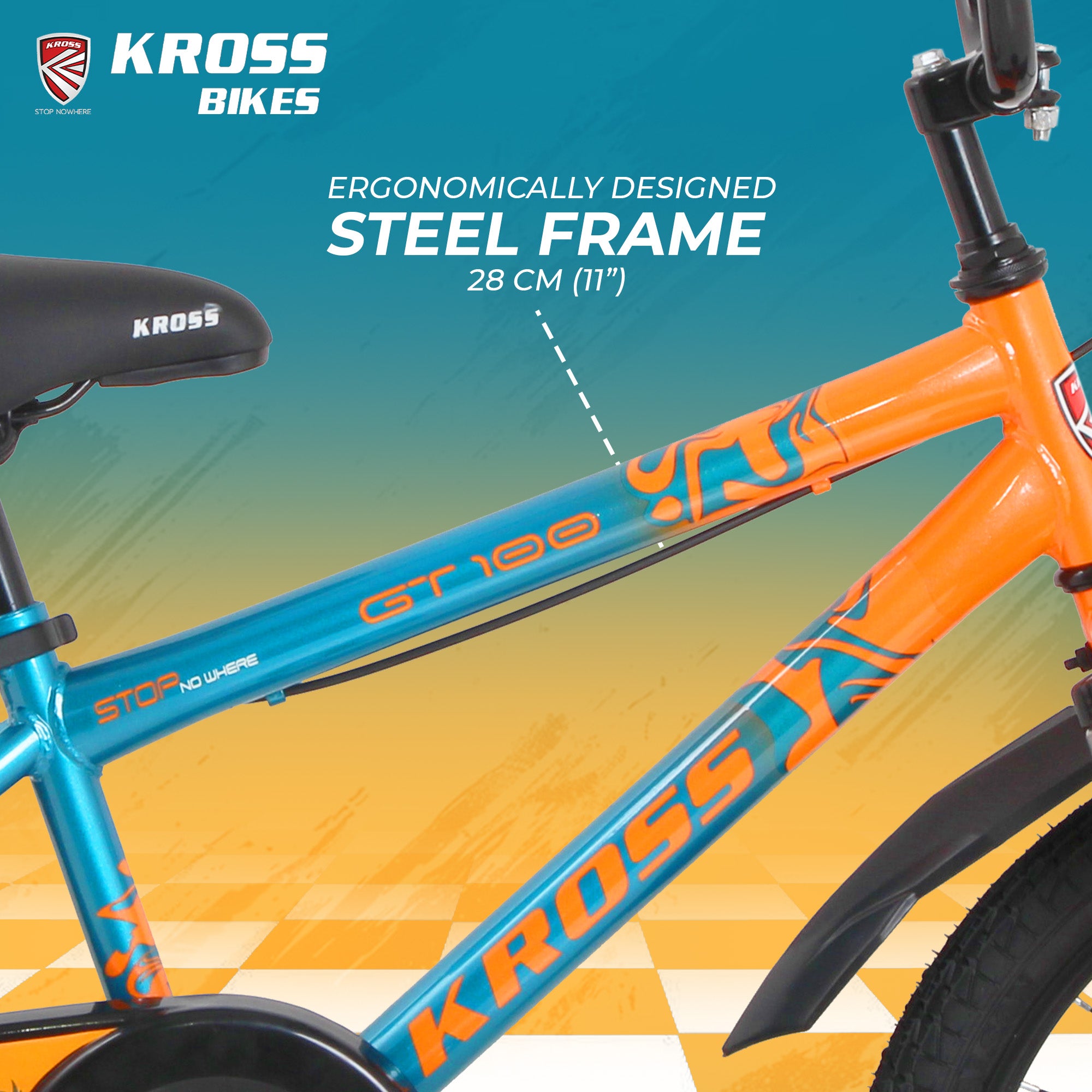 Kross GT-100 20T Kids Bicycle | Green-Orange | Single Speed | V-Brake