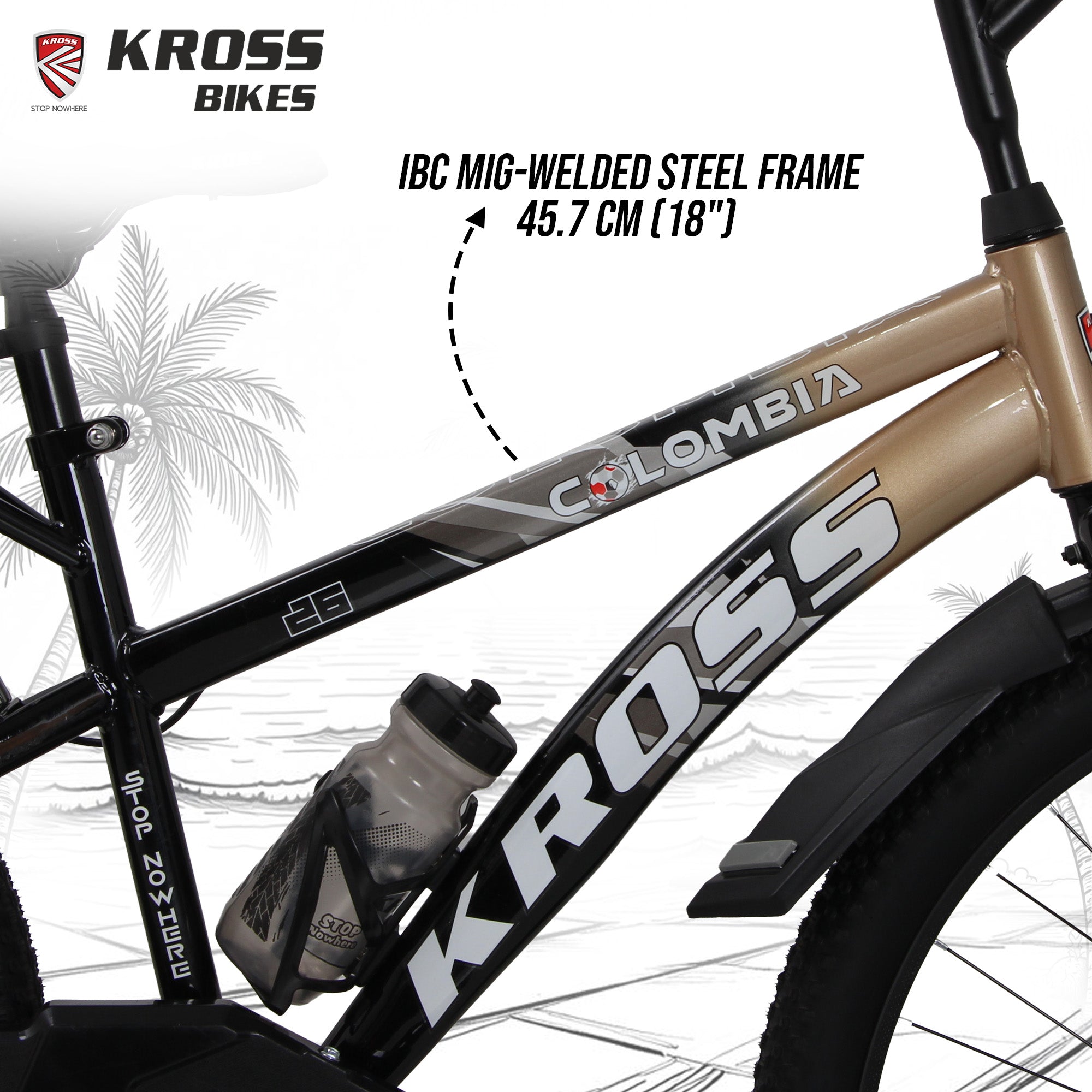 Kross Colombia 26T IBC V-Brake Single Speed Bicycle with Mudguard & Bottle Cage (Gold/Black)