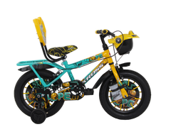 Kross Lope 16T Kids Cycle (16x2.40 Tyre, Dual Color Steel Frame, Caliper Brakes, Basket & Side Wheels, 4–6 Years) with Carrier -Yellow