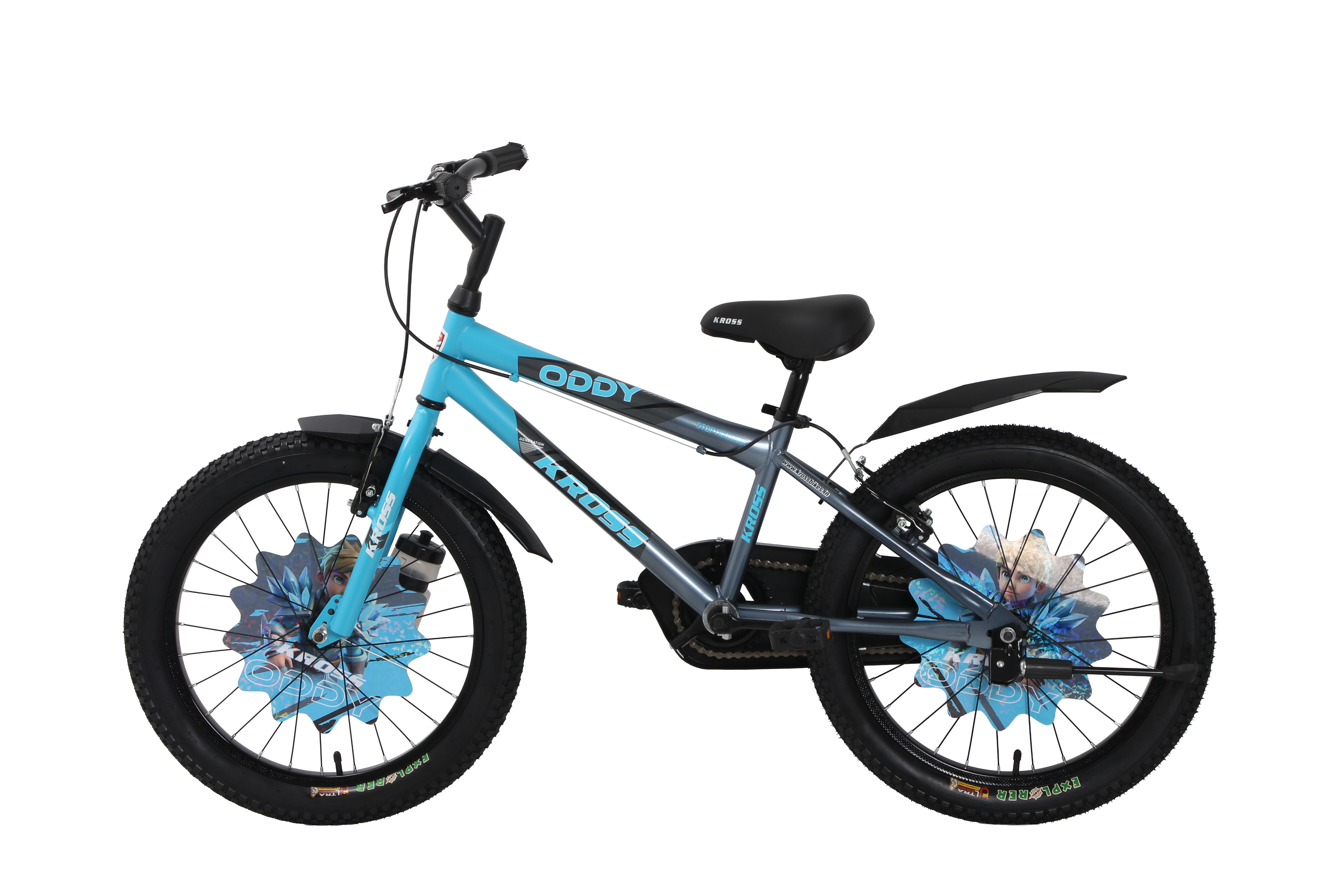 Kross Oddy 20T Kids Bicycle with Training Wheels, V-Brakes, Steel Frame, Blue/Grey
