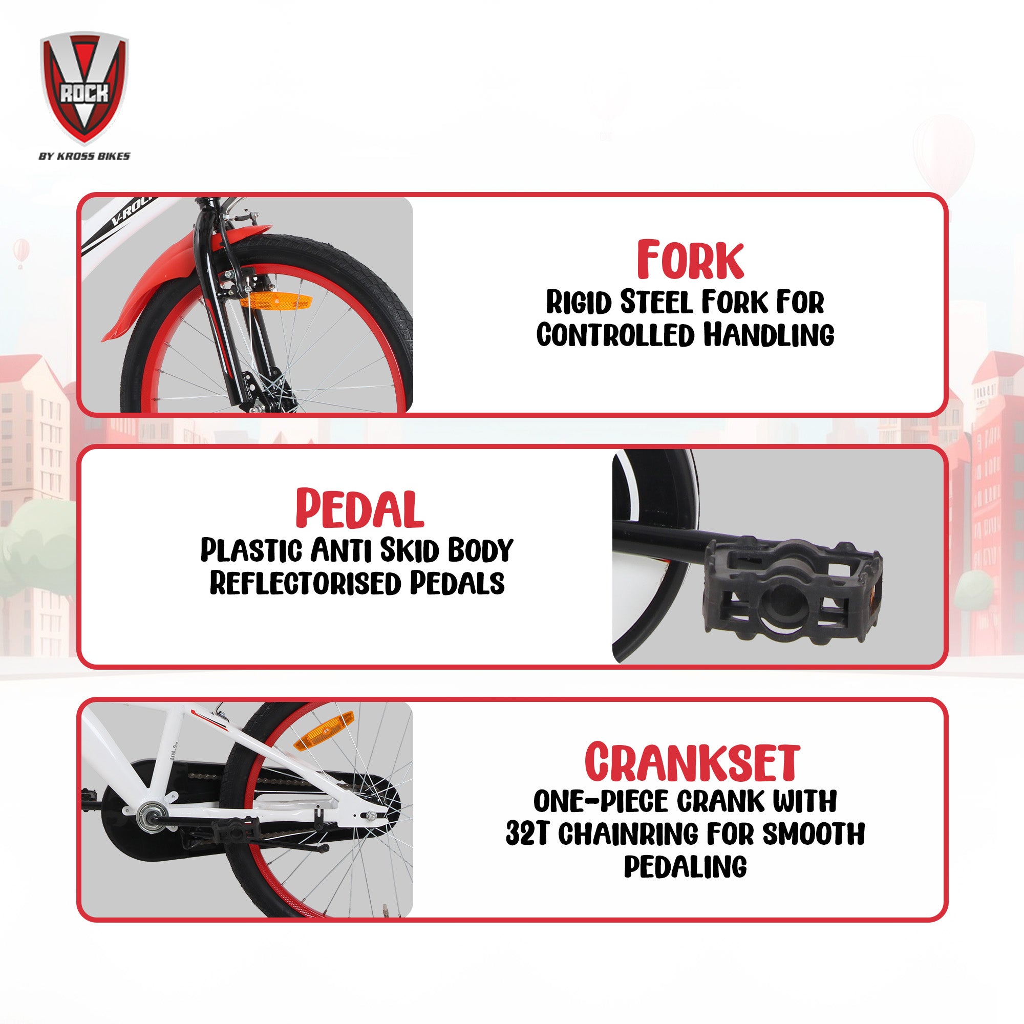 V Rock 20T BMX Turbo White Kids Bicycle with Coaster Brake & Steel Frame