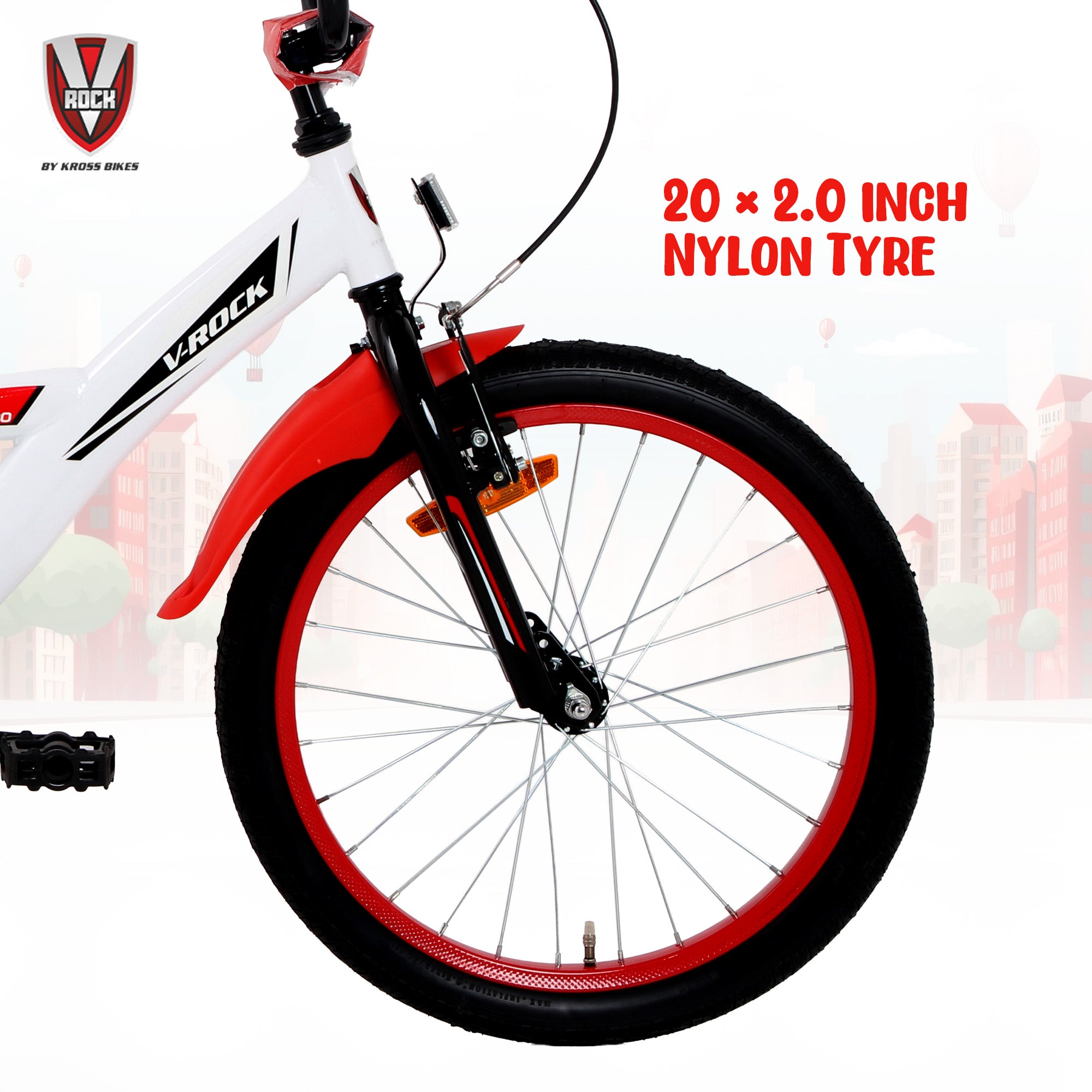 V Rock 20T BMX Turbo White Kids Bicycle with Coaster Brake & Steel Frame