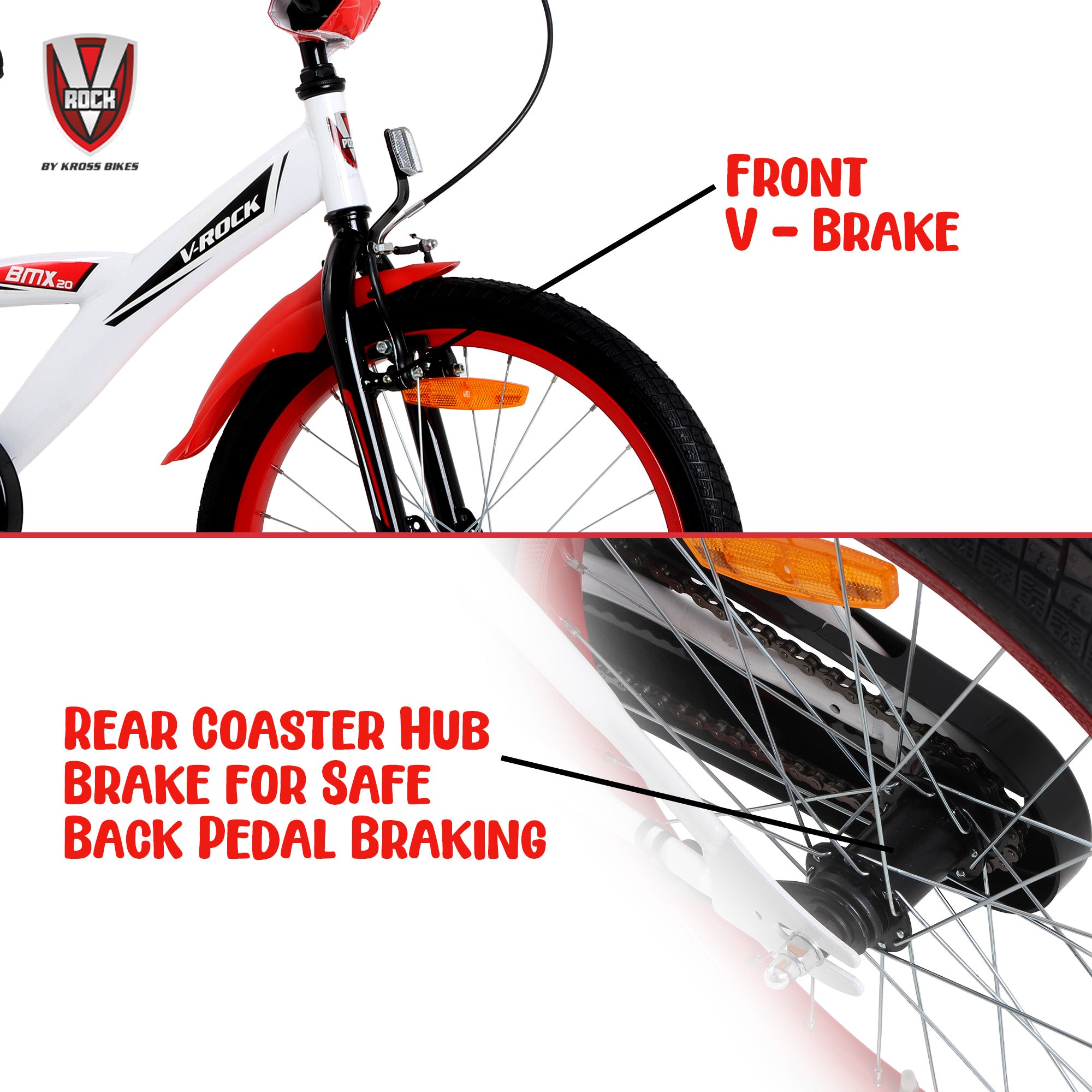 V Rock 20T BMX Turbo White Kids Bicycle with Coaster Brake & Steel Frame