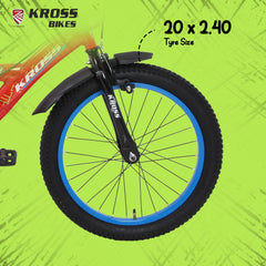 Kross Benzen Crush Pro 20T Kids Bicycle with Side Supporter | Single Speed | 20 x 2.40 Tyres | Dual Caliper Brakes | Red