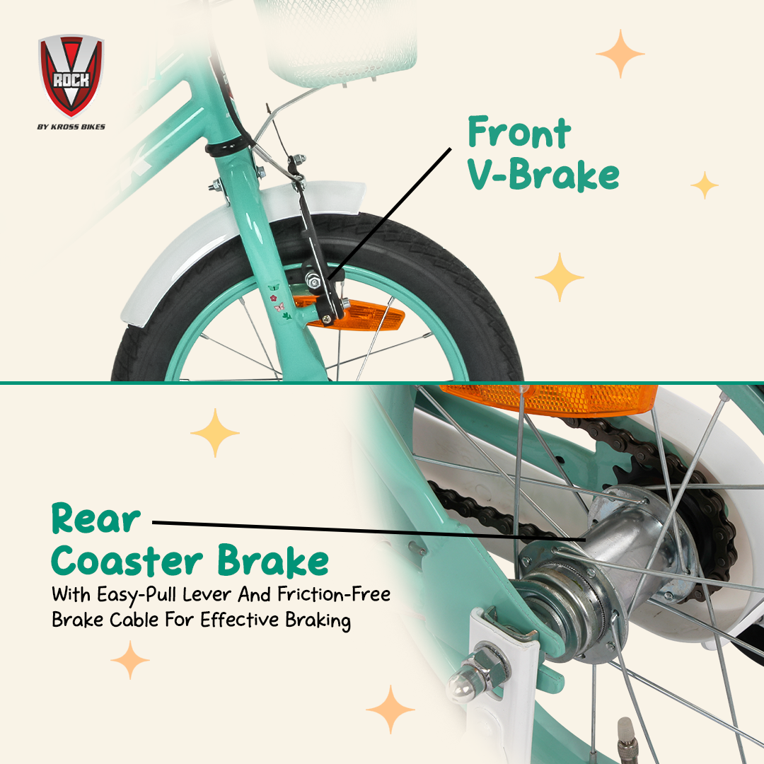 V ROCK Magic 14T Kids Bicycle – Magic White with Turquoise Accessories | Training Wheels | Basket & Doll Carrier (Copy)