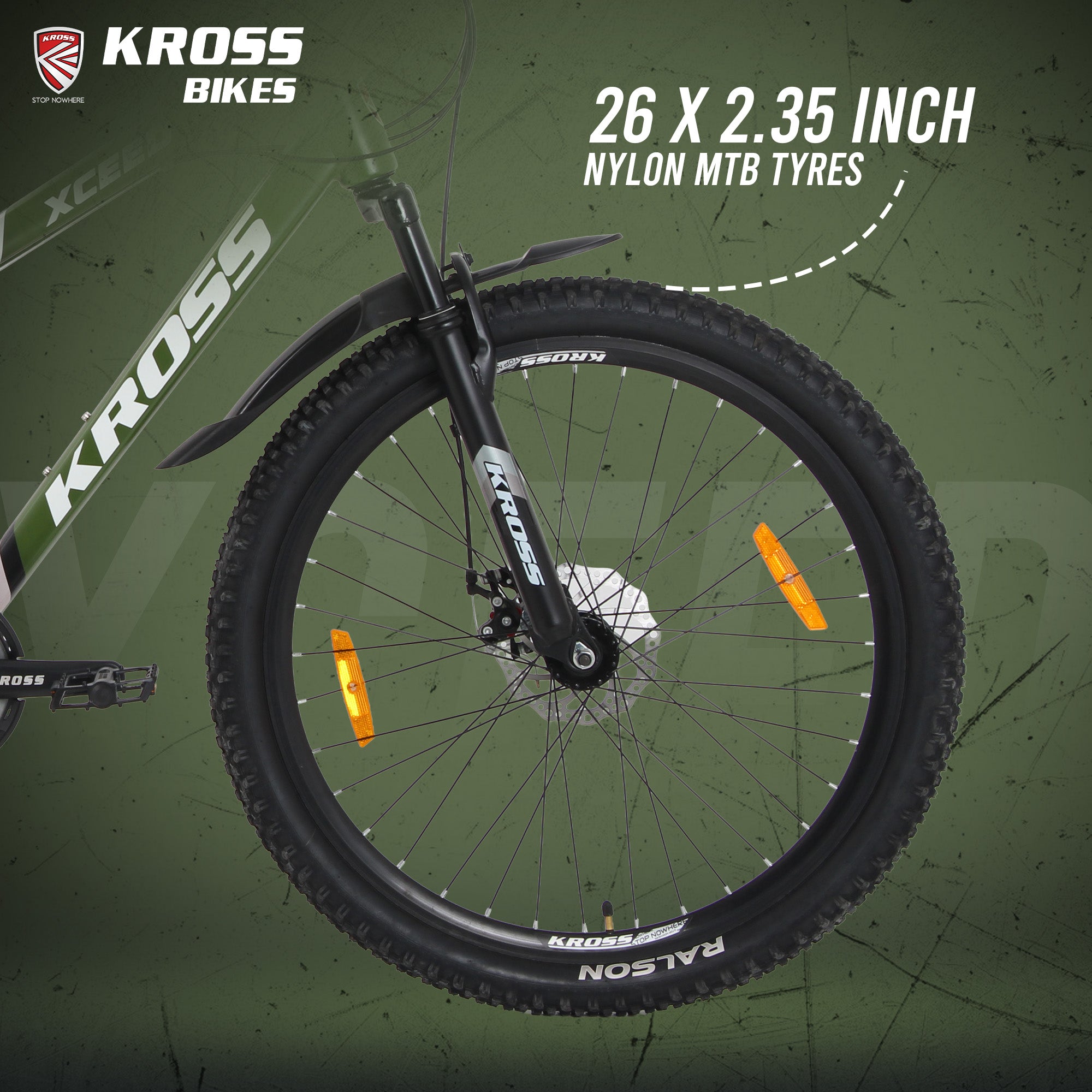 Kross Xceed 26T 21-Speed Mountain Bike with Suspension Fork, Dual Disc Brakes, Alloy Rims & Mudguards (Metallic Green/Black)