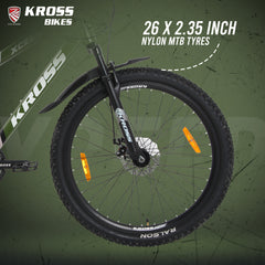 Kross Xceed 26T 21-Speed Mountain Bike with Suspension Fork, Dual Disc Brakes, Alloy Rims & Mudguards (Metallic Green/Black)
