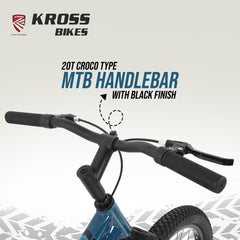 Kross Tronin 20T Kids MTB Cycle – 20×2.40 Fat Tyres, Dual Disc Brakes, Suspension Fork, Steel Frame, Single Speed (Grey/Blue)