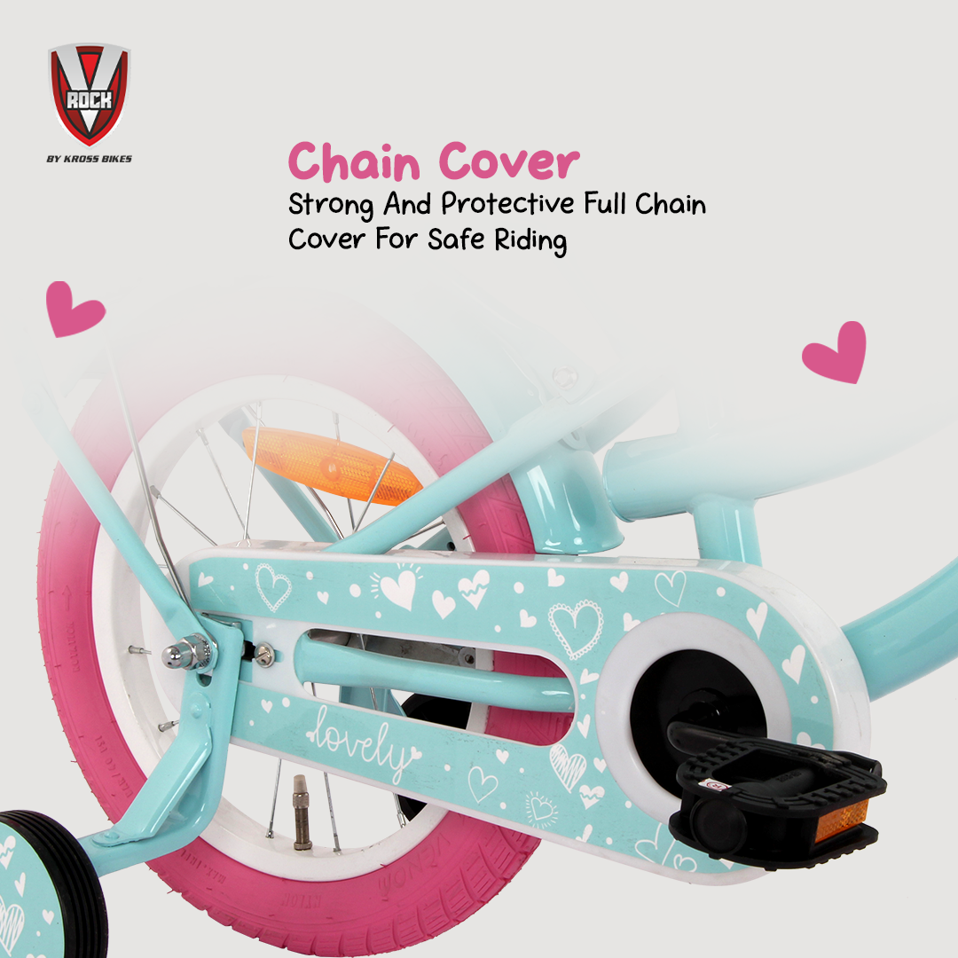 V Rock Lovely 14T Blue Kids Bike, Steel Frame, Rear Coaster & V Brake, Basket & Support Wheels, 14 inch BMX Cycle (Single Speed, Blue, Rigid)
