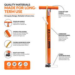 Kross Air Buddy High-Pressure Multipurpose Hand Air Pump (with Universal Dual Valve & Multi-Nozzle Kit)39 MM Orange Pump