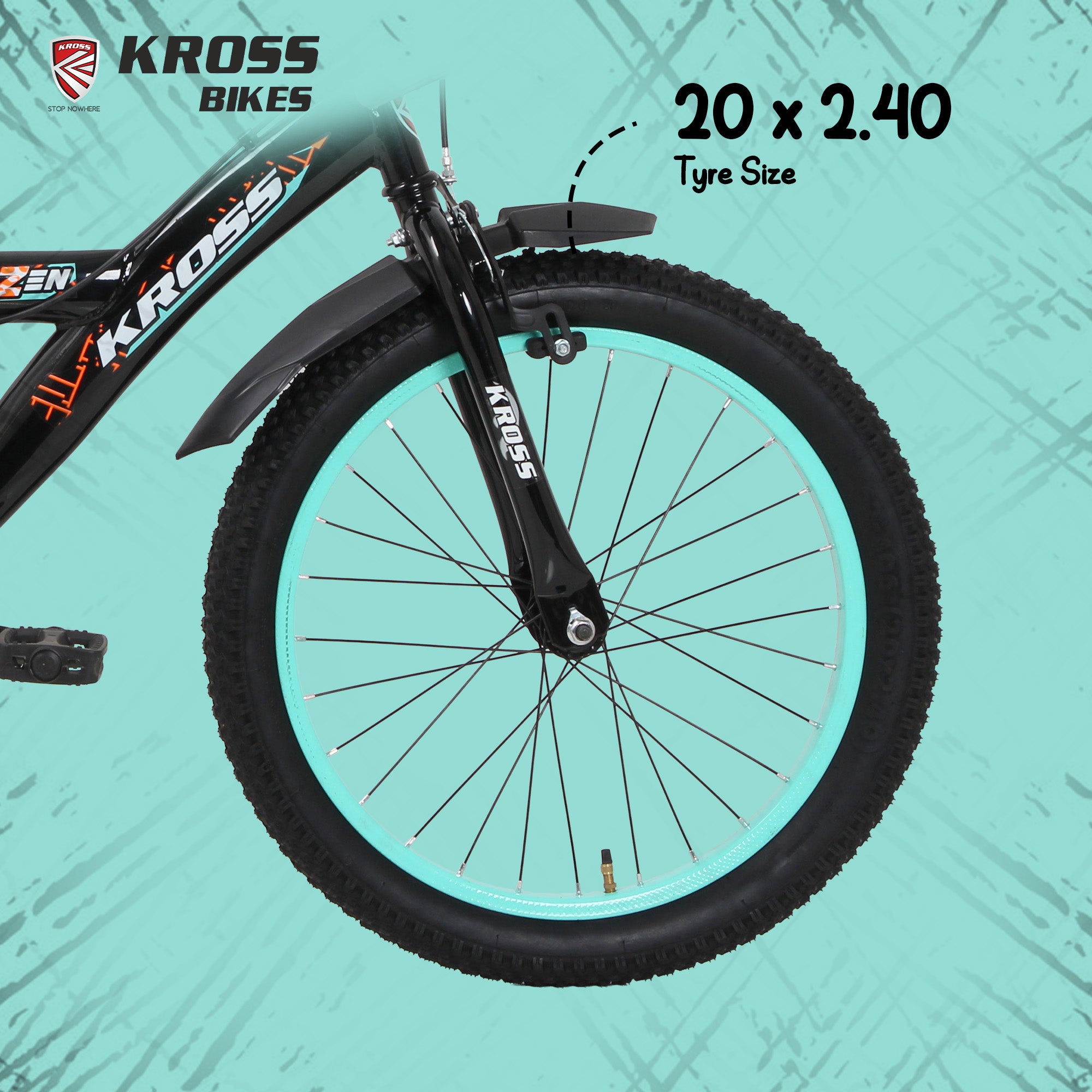 Kross Benzen Crush Pro 20T Kids Bicycle with Side Supporter | Single Speed | 20 x 2.40 Tyres | Dual Caliper Brakes | Black
