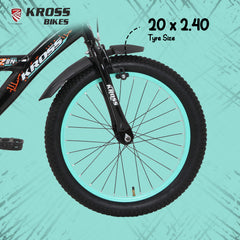 Kross Benzen Crush Pro 20T Kids Bicycle with Side Supporter | Single Speed | 20 x 2.40 Tyres | Dual Caliper Brakes | Black