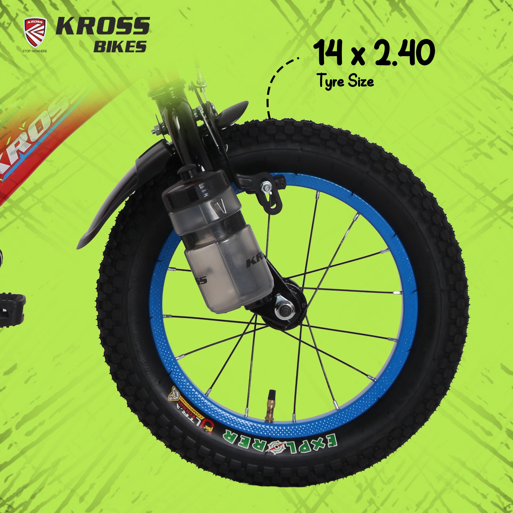 Kross Benzen Crush 14T Kids Cycle with Training Wheels, Back Rest & Bottle – Red