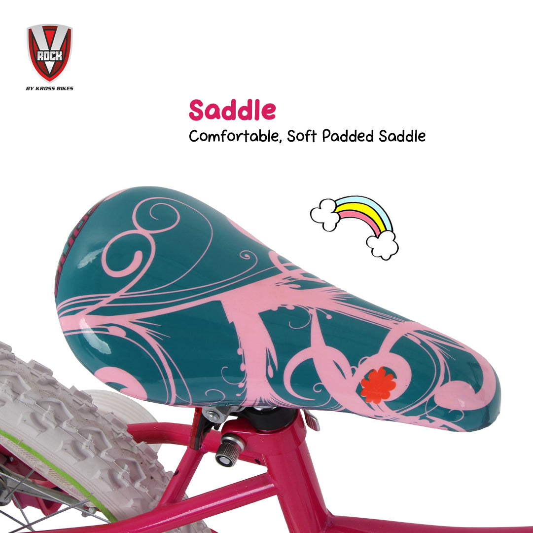V Rock Girl Power 18T Bicycle for Kids (4–7 Years) | Pink–Turquoise, Steel Frame, Training Wheels