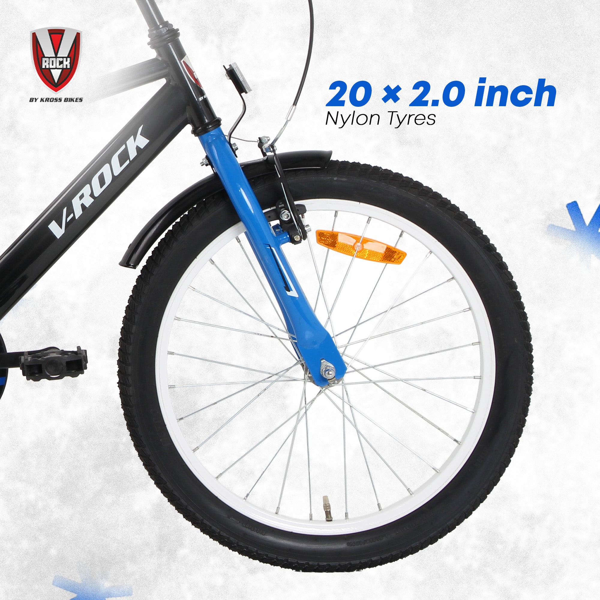 V Rock 20T BMX Fun Kids Bicycle | 20 Inch Wheels | Steel Frame | Coaster Brake | Black-Blue | Age 6-9 Years
