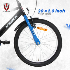 V Rock 20T BMX Fun Kids Bicycle | 20 Inch Wheels | Steel Frame | Coaster Brake | Black-Blue | Age 6-9 Years