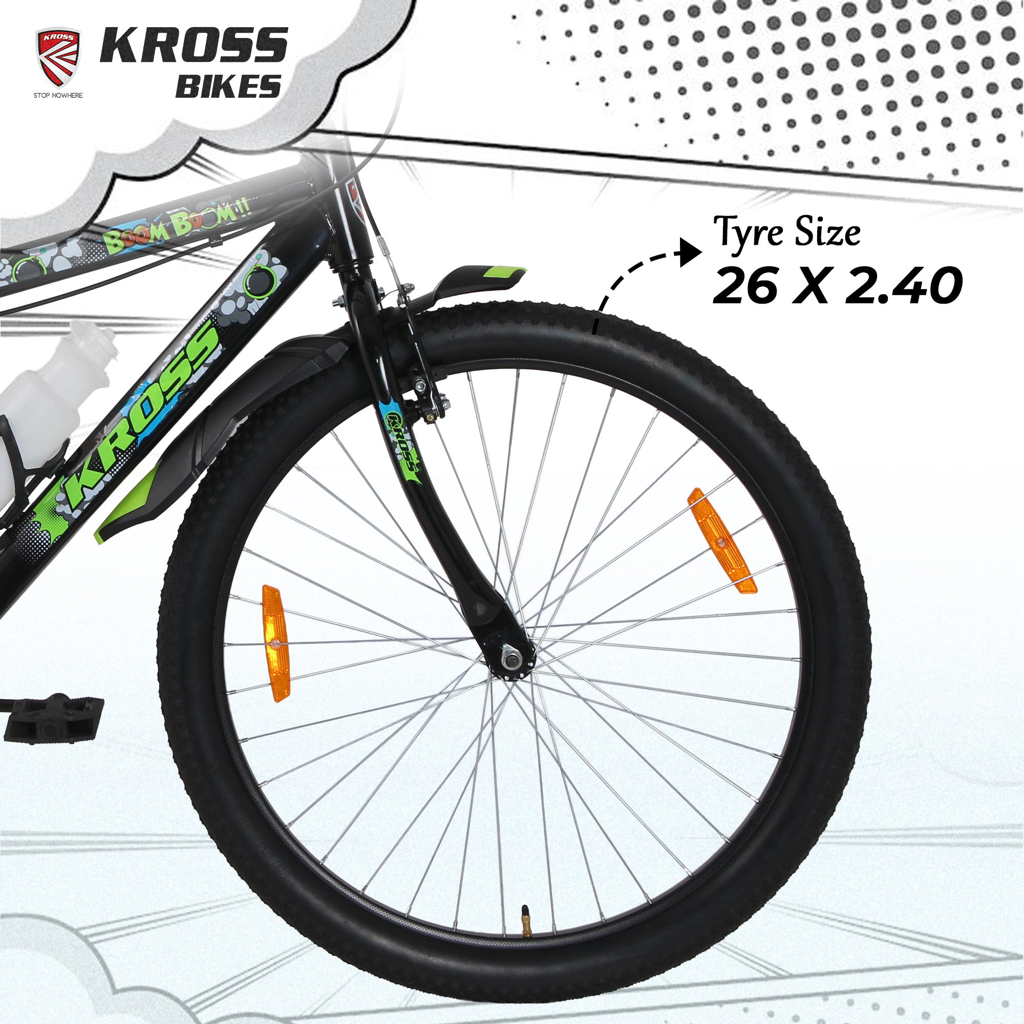 Kross Boom Boom 26T Inbuilt Carrier| Single Speed Mountain Cycle with V-Brakes | 26 Inch (Black)