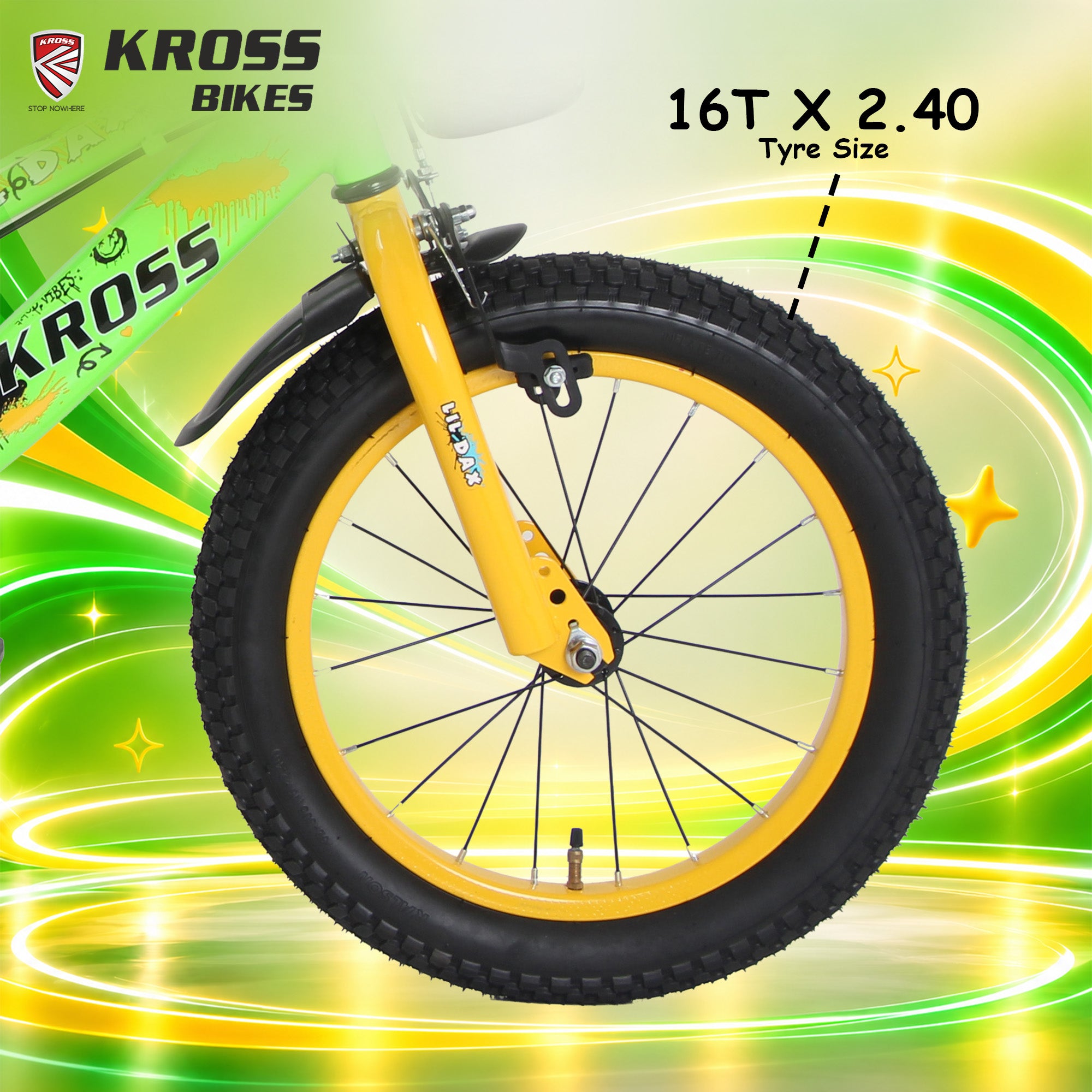 Kross Lil Dax 16T Kids Bicycle with Training Wheels, Basket & Backrest (Green)