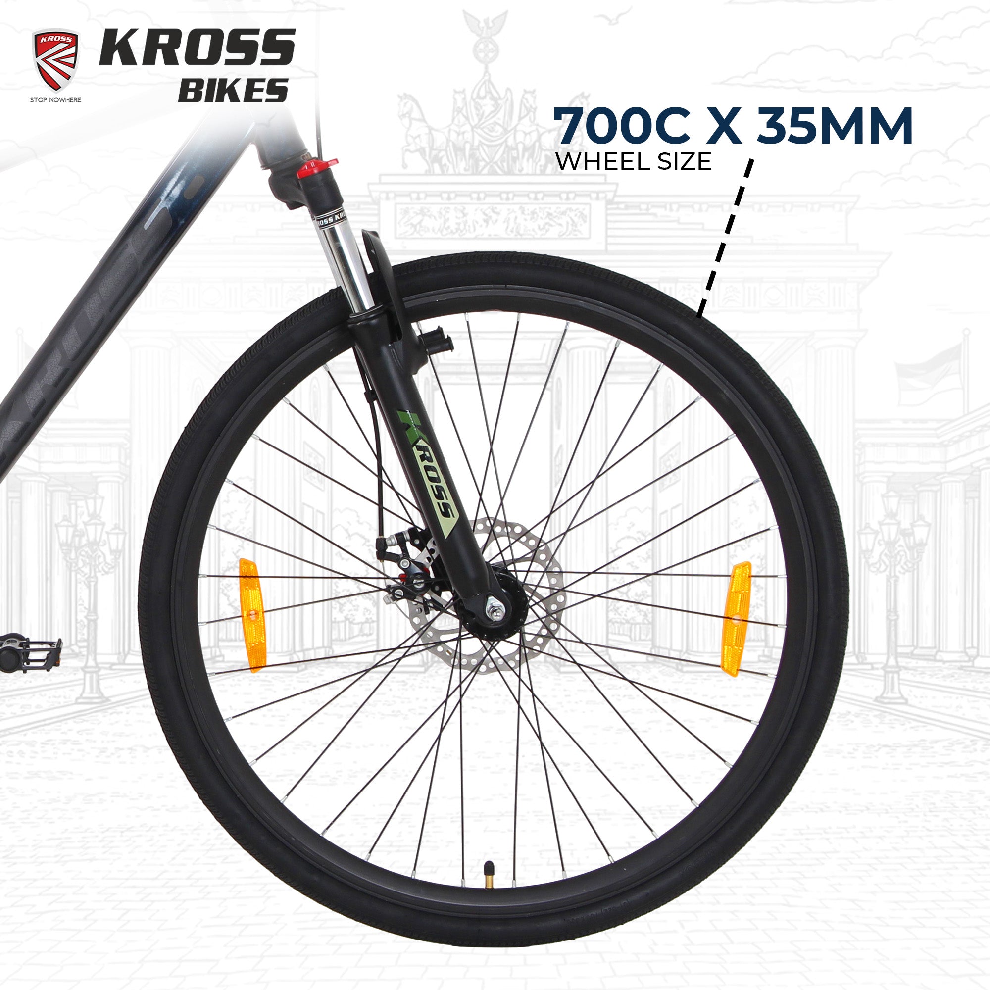 Kross Berlin 700C Single Speed Hybrid Bicycle, Black & Galaxy Blue, Alloy Double Wall Rims, Suspension Fork, Mechanical Disc Brakes