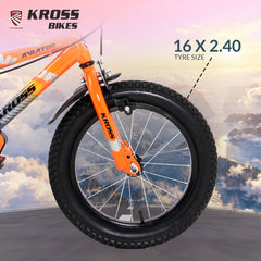 Kross Aviator 16T Kids Bicycle Grey Orange with Training Wheels | Front & Rear Caliper Brakes | 16 x 2.40 Tyres