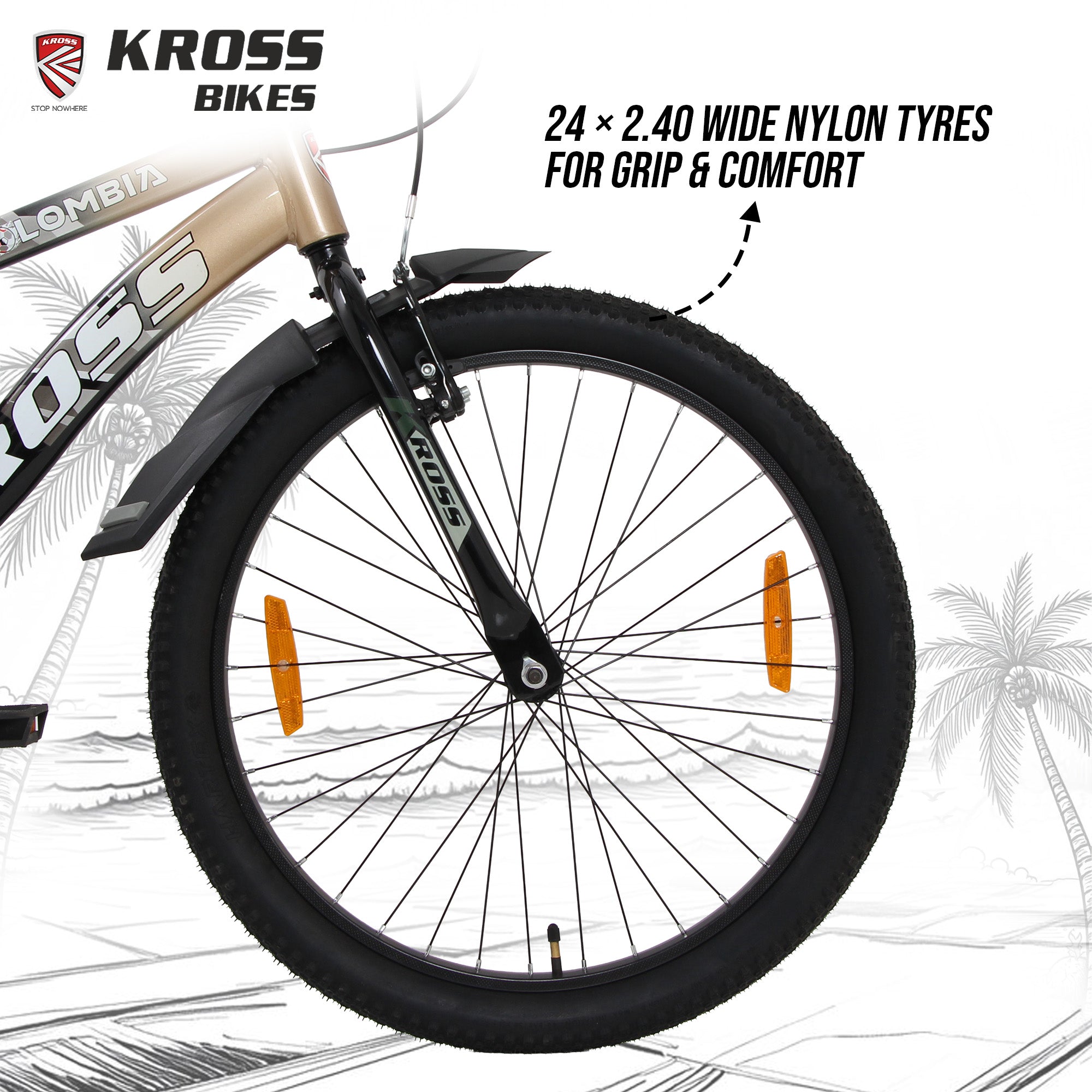 Kross Colombia 24T Kids Bicycle with V-Brakes, Mudguard & Chain Cover – Gold/Black
