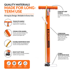 Kross Air Buddy 22-Inch Heavy-Duty Bicycle & Multi-Purpose Floor Pump (35mm Steel Barrel, Dual Presta/Schrader Valve) 35 MM Orange Pump