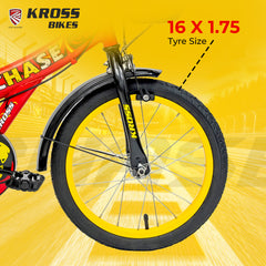 Kross Chase 16T Kids Bicycle with Caliper Brakes & Training Wheels – Ideal for 4–6 Years (Red/Yellow)