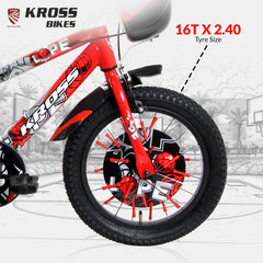 Kross Lope 16T Kids Cycle (16x2.40 Tyre, Dual Color Steel Frame, Caliper Brakes, Basket & Side Wheels, 4–6 Years) with Carrier-Red