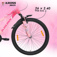 Kross Aanya 26T Single Speed MTB Cycle with Suspension Fork, Alloy Rims & 26x2.40 Tires (Pink)