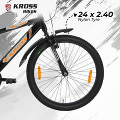 Kross 24T Single Speed Kids Bicycle – Steel Frame, V-Brakes, 24x2.40 Tyres, Black