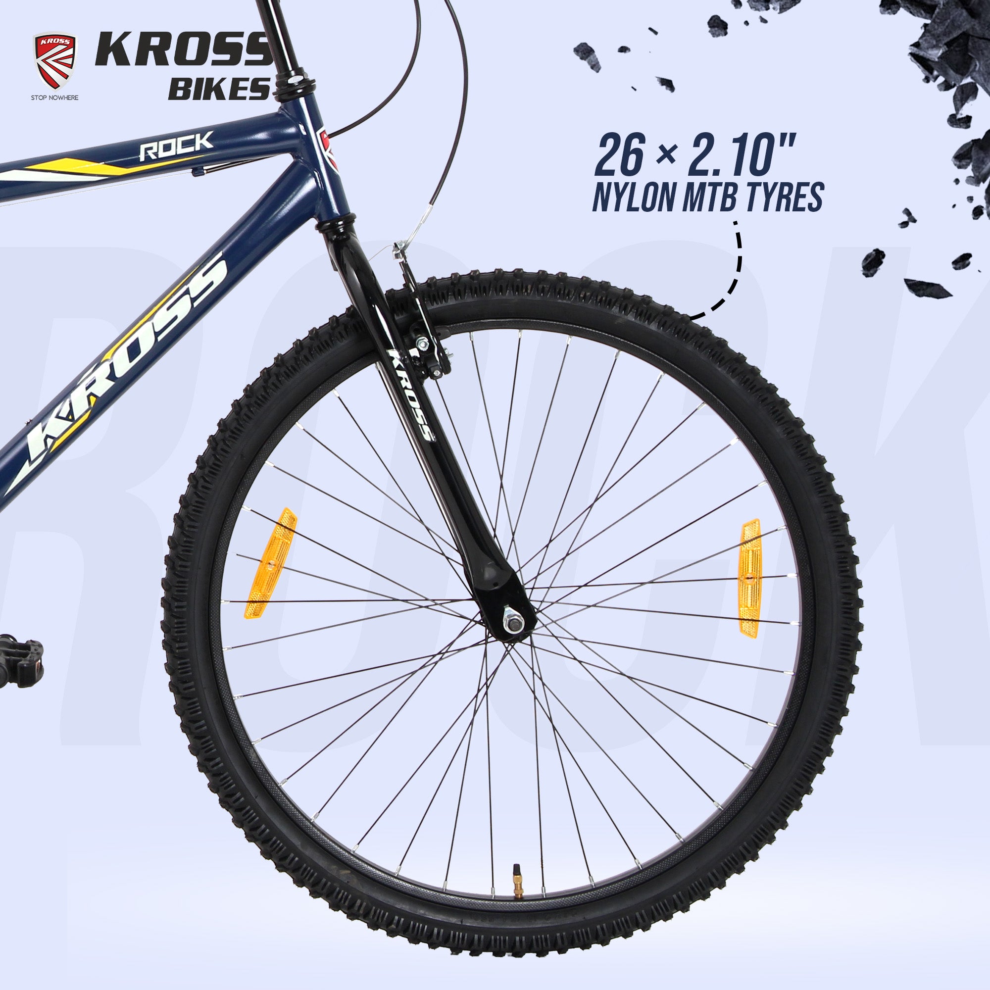 Kross Rock 26T Single Speed MTB Bicycle | Steel Frame | V-Brakes | Black & Blue | 26 x 2.10 Tyres