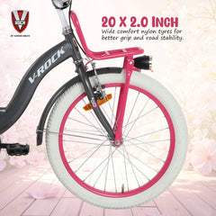 V Rock 20T Bloom Grey Kids Bicycle with Dual Carriers, LED Lights & V-Brake – Single Speed
