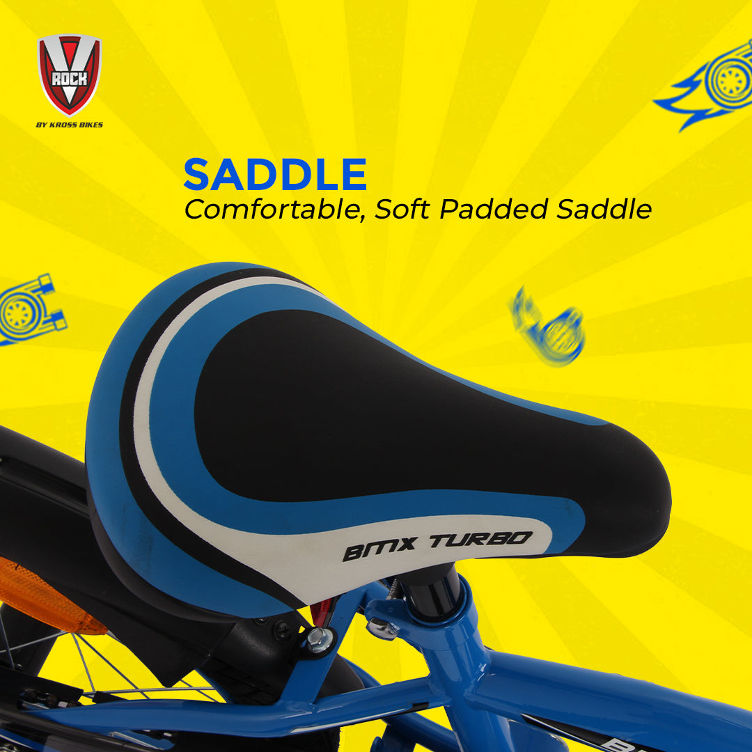 V Rock BMX Turbo 16T Kids Bicycle with Steel Frame, Coaster Hub, V-Brakes, Training Wheels & Mudguards (Turbo Blue)