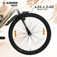 Kross 24T MTB Cycle – Army Green | Steel Frame | V-Brake | 24 x 2.40 Tyres