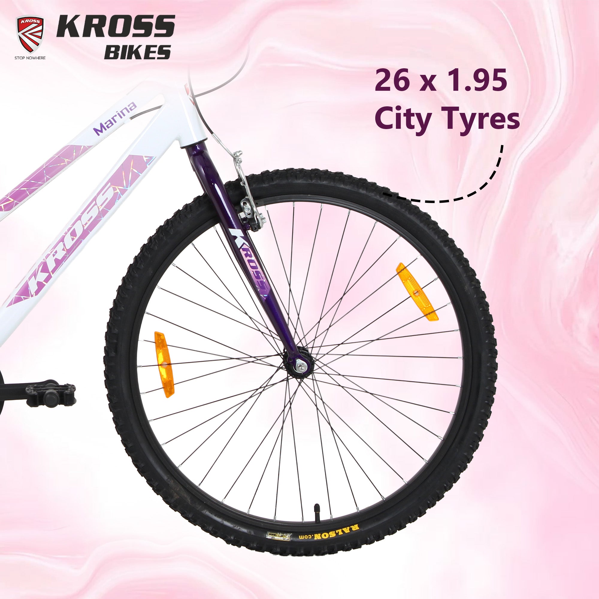 Kross Marina 26T Single Speed Hybrid Lady Cycle | Alloy Rim | V-Brake | White-Purple