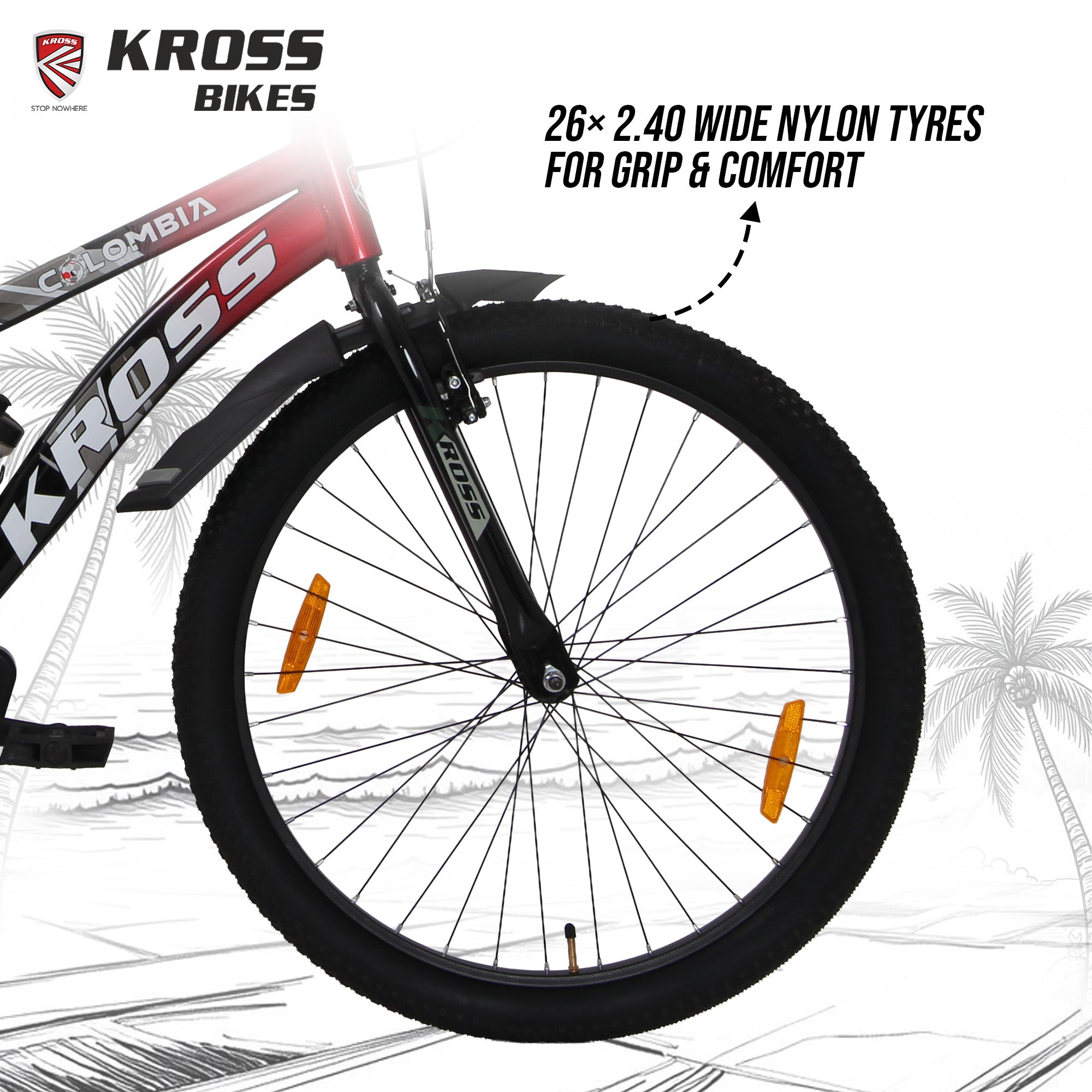 Kross Colombia 26T IBC V-Brake Single Speed Bicycle with Mudguard & Bottle Cage (Red/Black)