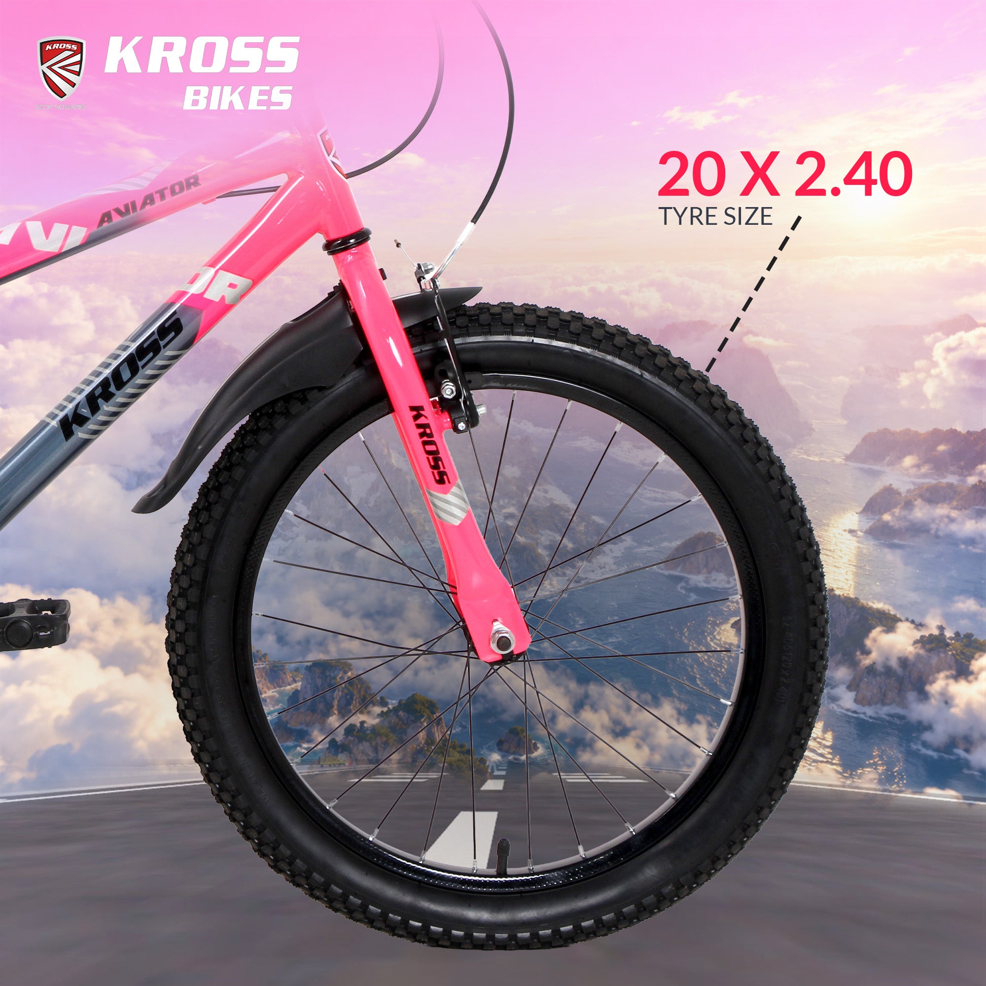 Kross Aviator 20T Kids Bicycle Grey/Pink | 20 x 2.40 Inch Tyres | Single Speed | Steel Frame | V-Brakes | Mudguards